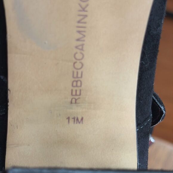 Rebecca Minkoff Logan Studded Blk Suede Block Heel Bootie Size 11 - Picture 7 of 8